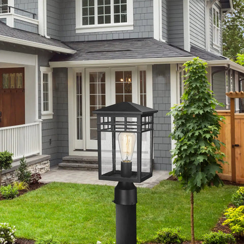 Outdoor Post Light Fixture With Black Finish And Seeded Glass Modern Exterior Pillar Lantern For Garden Backyard Patio Porch Or Pathway Weather Resistant And Durable Outdoor Lighting That Slaps