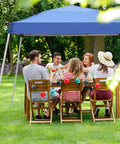 Group dining under blue Pop Up Canopy Tent 10x10 Ft With Slant Leg Frame, No Hassle Setup Gazebo Shelter For Patio Deck Garden And Beach