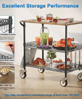 Rolling Kitchen Cart With Wheels, 3-Tier Heavy Duty Utility Cart With Wood Top, NSF-Listed Metal Serving Cart with handle