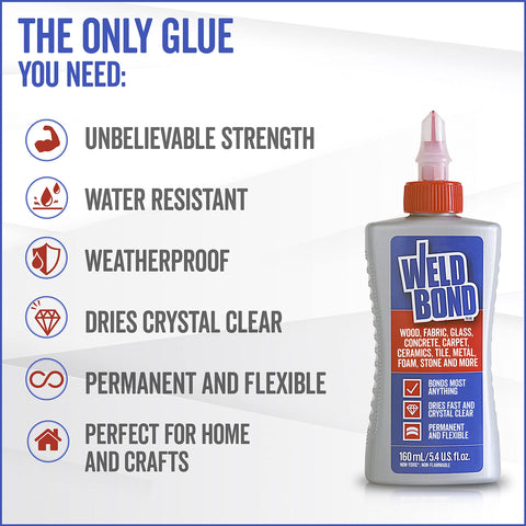 Multi Surface Strong Glue That Dries Fast For Wood Tile Ceramic Glass Pottery And Crafts Heavy Duty Adhesive bottle with features listed