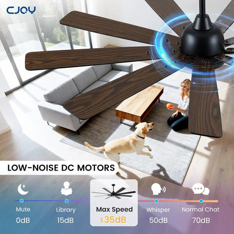 72 Inch Ceiling Fan With Light For Indoor And Outdoor Spaces, 9 Blade Black Walnut Reversible DC Motor, Quiet 6 Speeds in living room