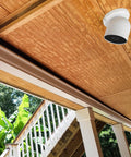 Magnetic wall mount installed outdoors under a wooden ceiling, compatible with Google Nest Cam 2nd gen for flexible angles.