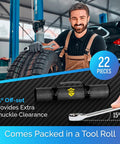 Mechanic using Ratcheting Wrench Set 22-Piece Metric And SAE Reversible Wrenches With Mirror Finish Unbreakable Build in a garage