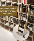 Black Sliding Barn Door Kit With Floor Roller Wheels, Heavy Duty Rolling Ladder Hardware, Steel Round Tube Track For Library