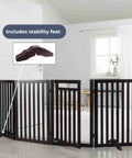 Freestanding 4 Panel Pet Gate With Walk Through Door Adjustable Indoor Dog Barrier Fence with stability feet in living room