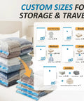 Vacuum Storage Bags 80 Percent Compression Space Saver with size options for clothes, blankets, pillows, bedding in combo pack