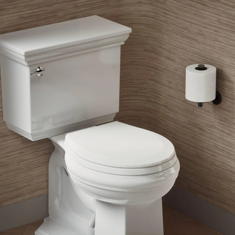 Bathroom with standard toilet featuring Lustra Q2 Advantage Toilet Seat With Closed Front Polypropylene Chip Resistant Finish That Wont Stain Or Peel Easy Install Built Tough For Standard Toilets Low Maintenance.