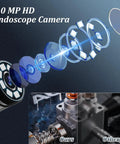 Borescope Camera With Light For Home And Auto Inspections, 7.9mm tube showing lens composition and image comparison