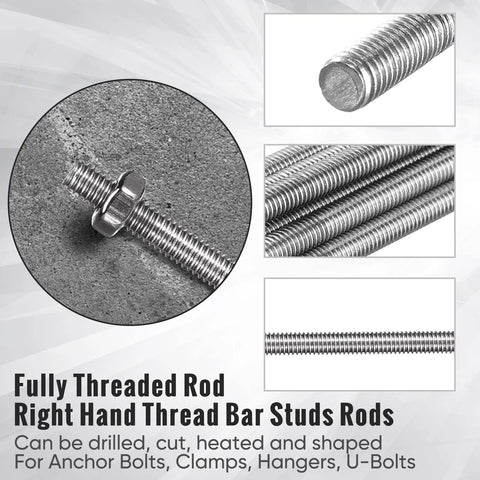 Fully threaded stainless steel rod with hex nut, 12in length, 4mm threads, right-hand thread; 24 pcs for beaded garden stakes