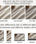 Heavy duty curtains showing fabric texture under bright, natural, and low light conditions with device display variations.