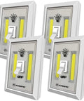 Four Bright 200 Lumen Cordless COB LED Night Lights with Magnetic Mounts Battery Operated Easy Install shown in off position
