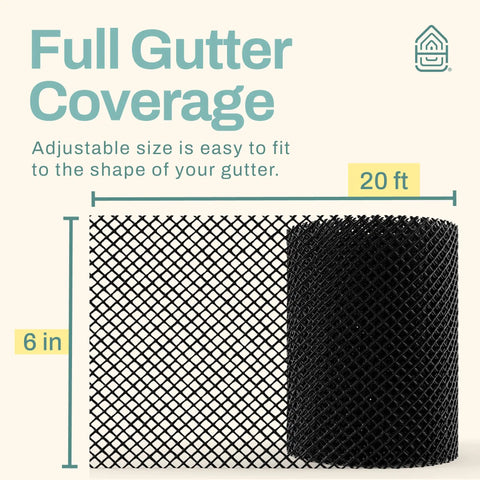 2 Pack Gutter Guard Mesh Shields For Leaves And Debris, 6 Inch Wide By 20 Feet Long Each, 40 Feet Total, Rust Resistant Black