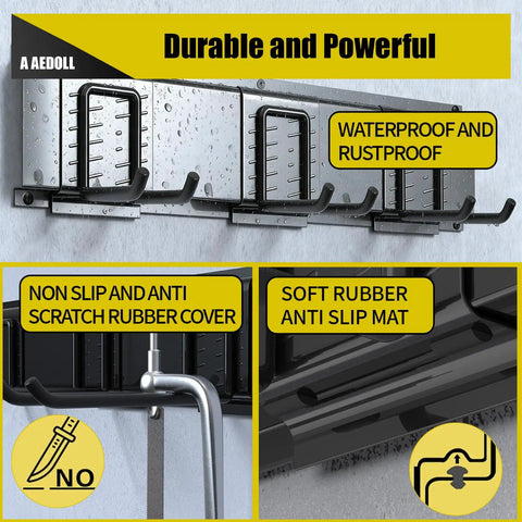 Heavy Duty Wall Mount Garage Tool Organizer With Adjustable Sliding Hooks, 500 Lbs Capacity, Anti Rust Steel Rack with hooks
