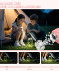 Two children using 1000X Handheld Digital Microscope for Kids with 2 Inch IPS Screen, exploring nature at night near a tent.