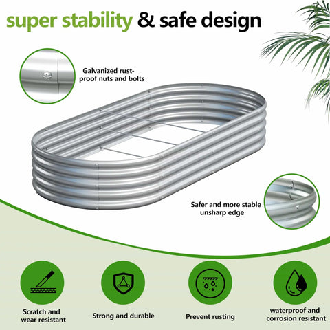 2-Pack 6x3x1ft Galvanized Metal Raised Garden Bed Kit for Outdoor Planter Box Vegetables Herbs Flowers Fruits Durable Rust Resistant Weatherproof Patio Garden Bed No Tools Required Easy Assembly - front view