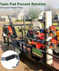 Three Place Weed Eater Rack for Trailer With Three Locks Open Trimmer Rack Holder for Landscape Truck shown on a trailer