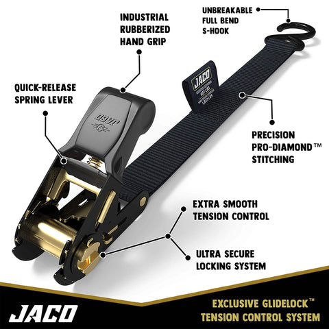 Beefy Heavy Duty Ratchet Tie Down Straps 1 Inch By 15 Feet Pack Of 4 With 1823 Lbs Break Strength Black close-up showing features