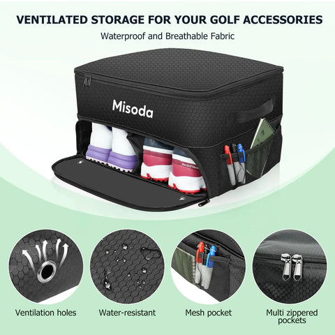 Golf Trunk Organizer With Shoe Storage And Ventilated Compartment Waterproof Car Trunk Locker For Golf Gear And Accessories 2 Pair Capacity Ideal Gift For Men Black
