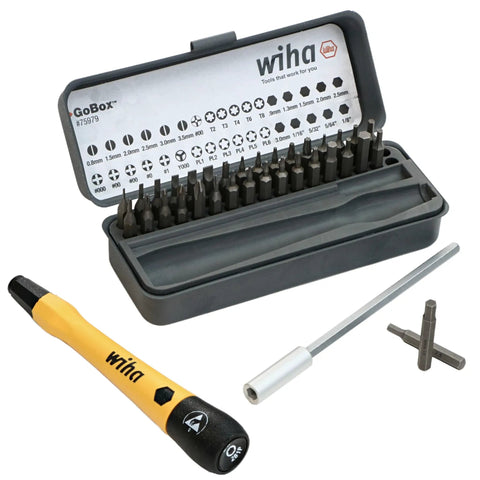 GoBox Electronics ESD Precision Micro Bit Set 36 Piece Kit with PicoFinish Handle open box displaying various bits