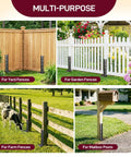 Fence Post Repair Kit, 4-Piece Heavy Duty Ground Stakes in varied installations for yard, garden, farm fences, and mailbox posts.