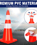 High Visibility Orange Traffic Cones Set Of 10 With Reflective Silver Collars For Construction And Road Work, 28 Inch PVC Safety Cones