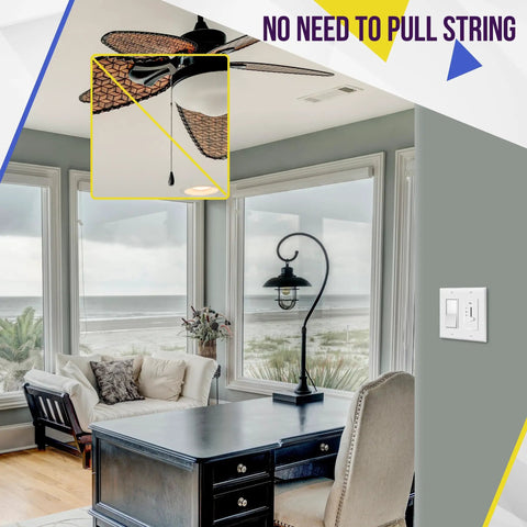 Room view with 3 Speed In Wall Ceiling Fan Control With Slider Switch For Quiet Operation No Fuss Easy Install on wall.