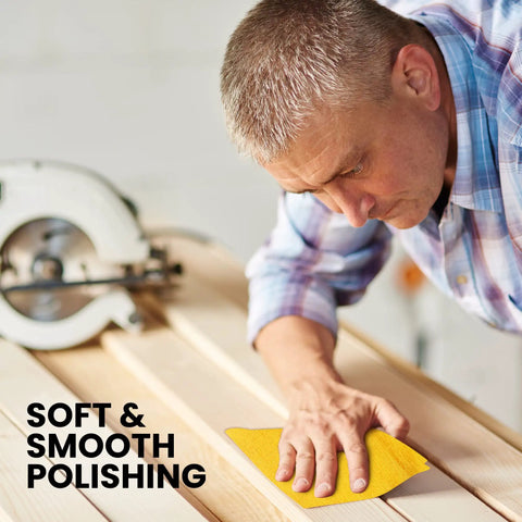 Man using Six Pack Tack Cloths For Woodworking And Auto Painting, Fast Dust Removal And Surface Prep, Lint Free Cotton Mesh.
