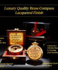Go Confidently Brass Compass Gift For Graduation, College And High School, Unique Gift For Him, Boss Level Birthday Idea For Son Or Boys, Motivational Keepsake With Greeting Card Included displayed in elegant wooden box.