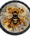 Vintage Honeybee Cabinet Knob Set 4 Pack With Cheerful Flora Motifs, featuring a bee on honeycomb and floral designs.