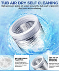 Compact Portable Washing Machine 20 Lbs Turbo Wash System tub with self-cleaning technology and antibacterial pulsator.