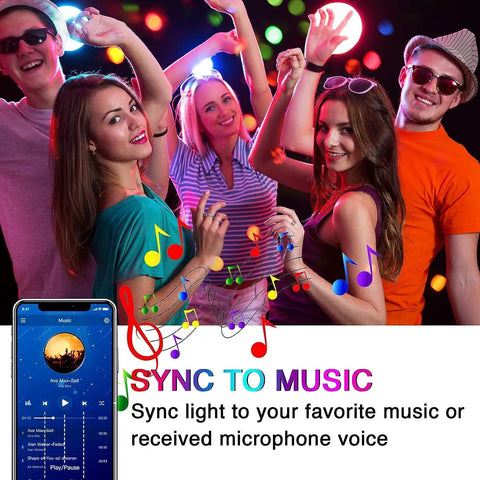 Group enjoying party with 32.8 Ft Smart RGB LED Strip Lights For Bedroom With App Control And Remote, Music Sync