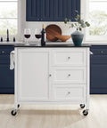 Granite Top Kitchen Island Cart With Rolling Wheels, Microwave Stand, Black Finish, shown in modern kitchen setting