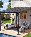 8x10 Foot Wall Mounted Gazebo Pergola For Patio Deck Backyard Heavy Duty Outdoor Shelter With Sloped Roof Black On Clearance