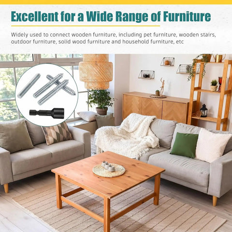 Living room with diagram of 20 Pack 1/4-20 X 1-1/2 Inch Hanger Bolts with Driver, Double Headed Self Tapping Bolts for Wood Furniture Joints