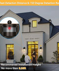 Motion Sensor Outdoor Wall Lantern With Remote, Dusk To Dawn Sensor installed on house with detection distance details