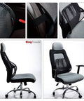 KingPhenix Two Pack Mesh Lumbar Support For Car And Office Chair shown on ergonomic office chair, breathable mesh, adjustable straps.