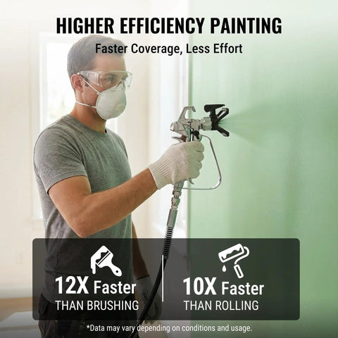 Person using a 700W Airless Paint Sprayer delivering 2900 PSI for efficient wall painting and home makeovers.