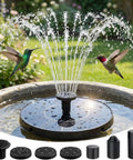 Solar Bird Bath Fountain Pump With 7 Nozzles, 1.4W Upgraded Solar Powered Water Pump in bird bath with hummingbirds