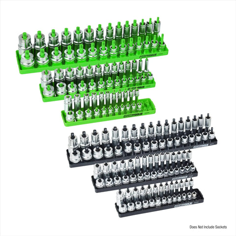 Six Tray Socket Organizer For SAE And Metric Sockets Fits One Quarter, Three Eighths, And One Half Inch Drives Stores, showing empty trays