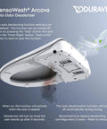 Top Shelf Slim Bidet Toilet Seat For Elongated Bowls With Instant Warm Water Jets Heated Seat showing auto odor deodorizer feature and operation instructions.