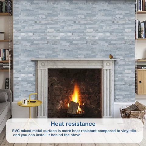 Ten Sheets Peel and Stick Backsplash PVC Wall Tiles For Kitchen, Easy Install shown on fireplace wall