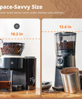 Legit Precision Coffee Grinder with Built in Dosing Scale and Conical Burr System Delivers Straight Up Accurate Results across Eight Grind Steps Perfect for Espresso Pour Over French Press Cold Brew, Matte Black, side-by-side comparison of sizes.