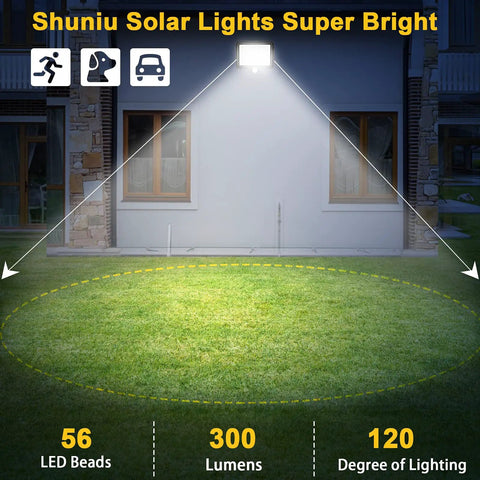 Outdoor Solar Motion Sensor Wall Lights With 56 LEDs, IP65 Waterproof Separable Solar Porch Light illuminating a yard