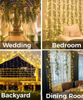 200 LED Curtain String Lights For Indoor Outdoor Use With 8 Modes And Timer Warm White Fairy Lights in various settings