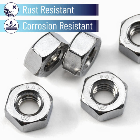 100 Pack Stainless Steel 1/4-20 Hex Nuts For SAE Fasteners, Heavy-Duty Rust Resistant Hardware shown in close-up view