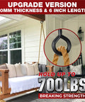 Heavy Duty 6 Inch Screw Eyes Hooks Set PAMAZY With 700 Lbs Load Capacity installed on wooden swing with rope in outdoor porch