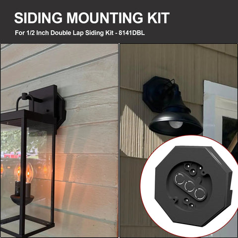 Vinyl Siding Light Mounting Block For Half Inch Lap Panels, Outdoor Wall Mount Hooks For Hanging Lamps, Vertical Mounting Block With Built In Electrical Box For Exterior Use Black on 1/2 inch double lap siding