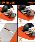 Jorgensen No.101 mini wood plane, orange handheld block plane with adjustable depth knob and metal blade.