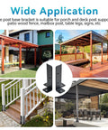Collage of Adjustable Deck Post Anchor Base Brackets for 1.5x1.5 to 4x4 Wood Posts Kit in pergola and rail installations