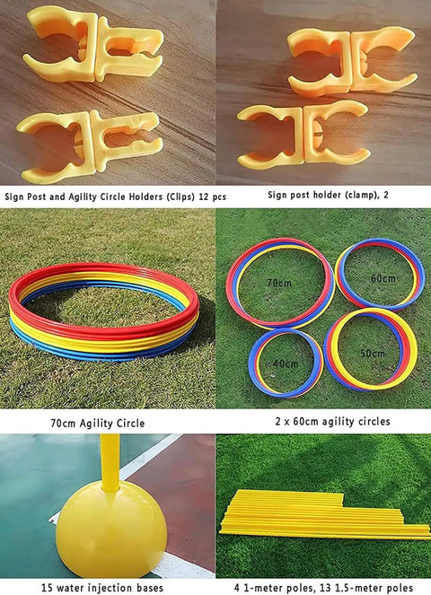 Drone Racing Obstacle Course Kit with agility circles, clamps, poles, and bases for versatile indoor and outdoor practice